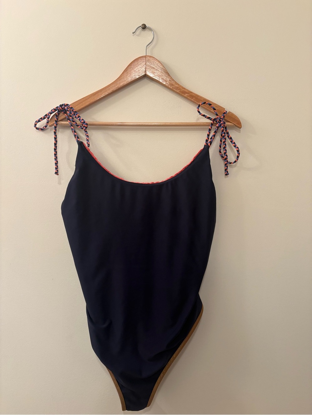 Aerie Two-Toned Crochet Tie Scooped One Piece Swimsuit in Navy Size Large